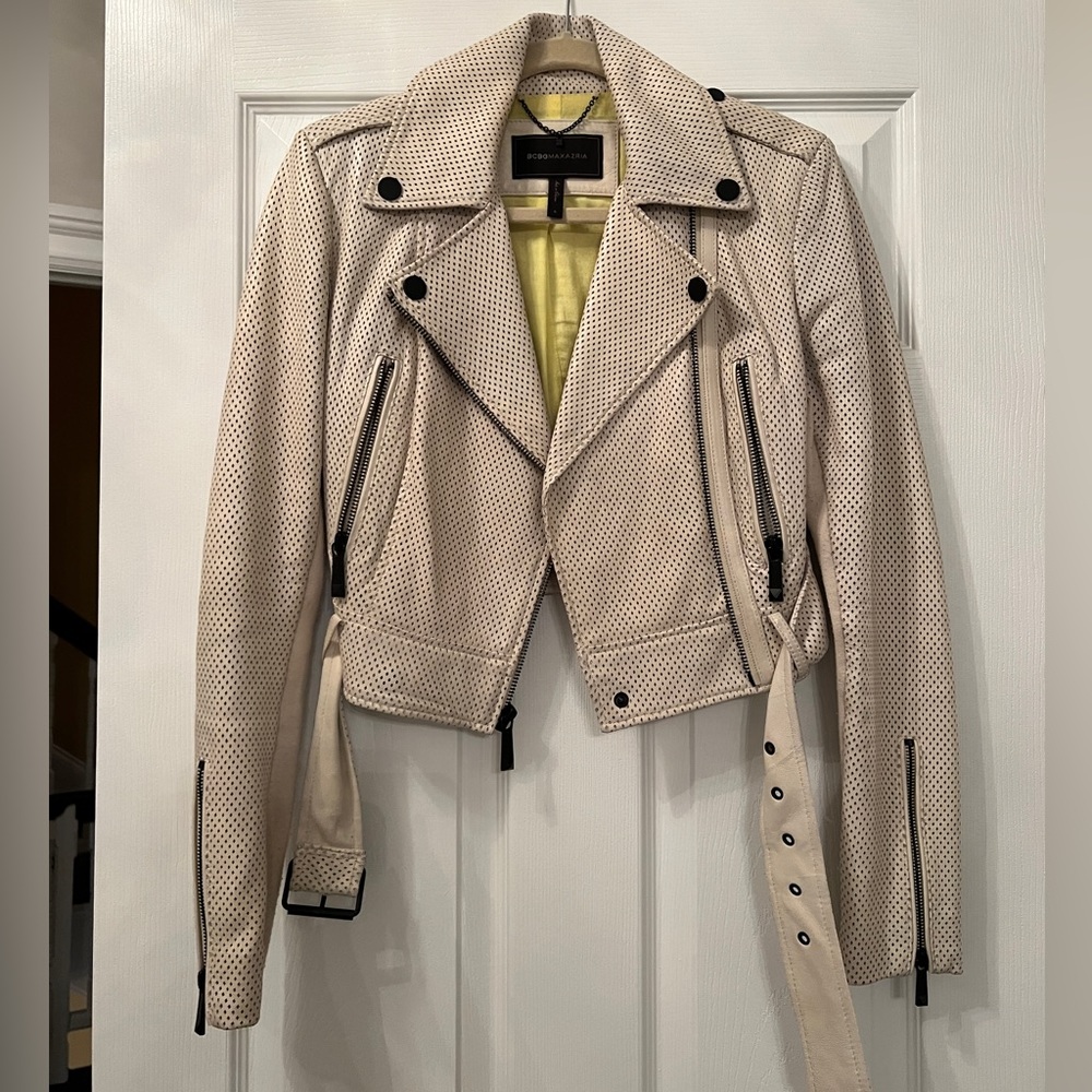 BCBG cream leather jacket